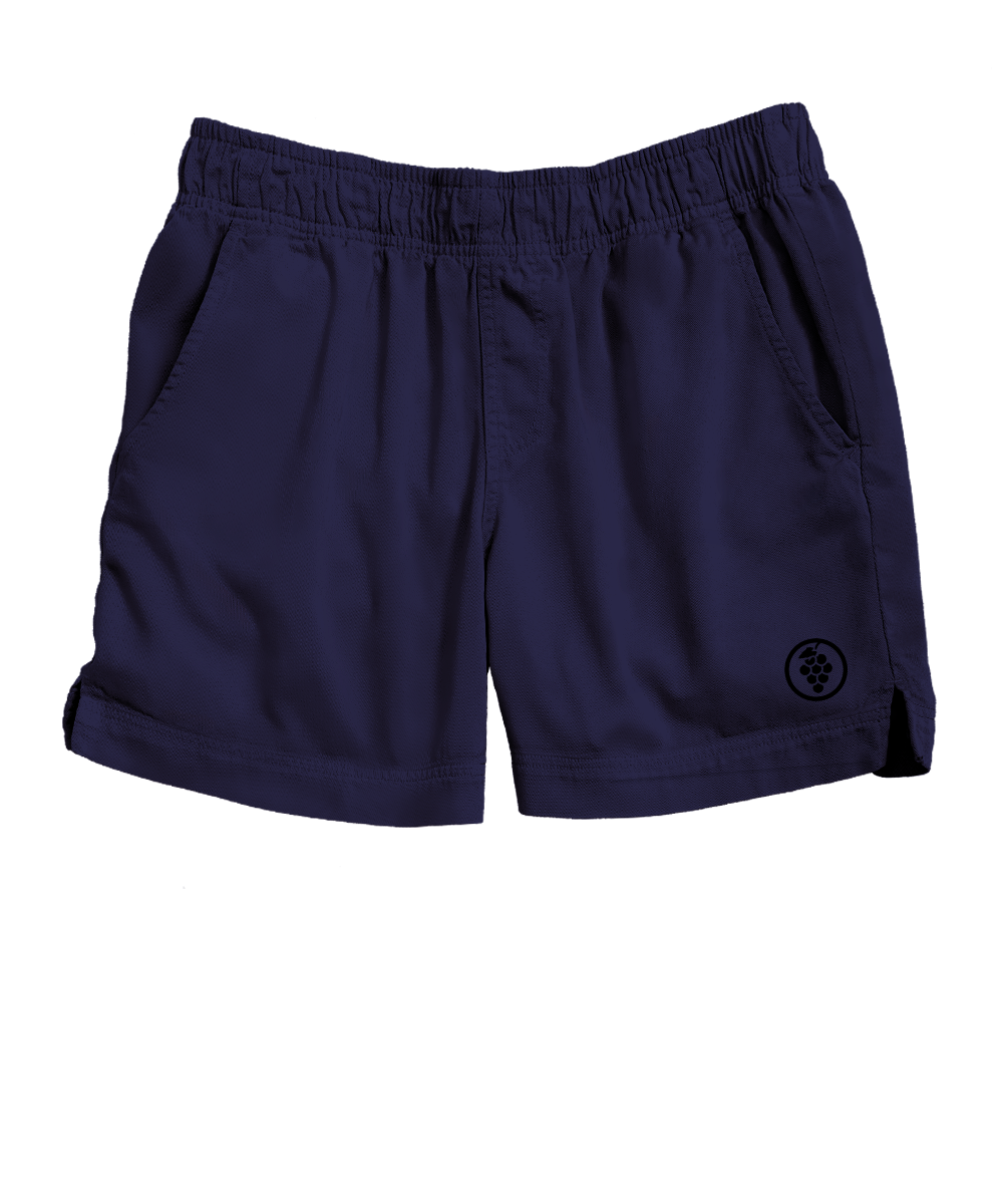 Navy blue shorts with a small logo on a white background View 15
