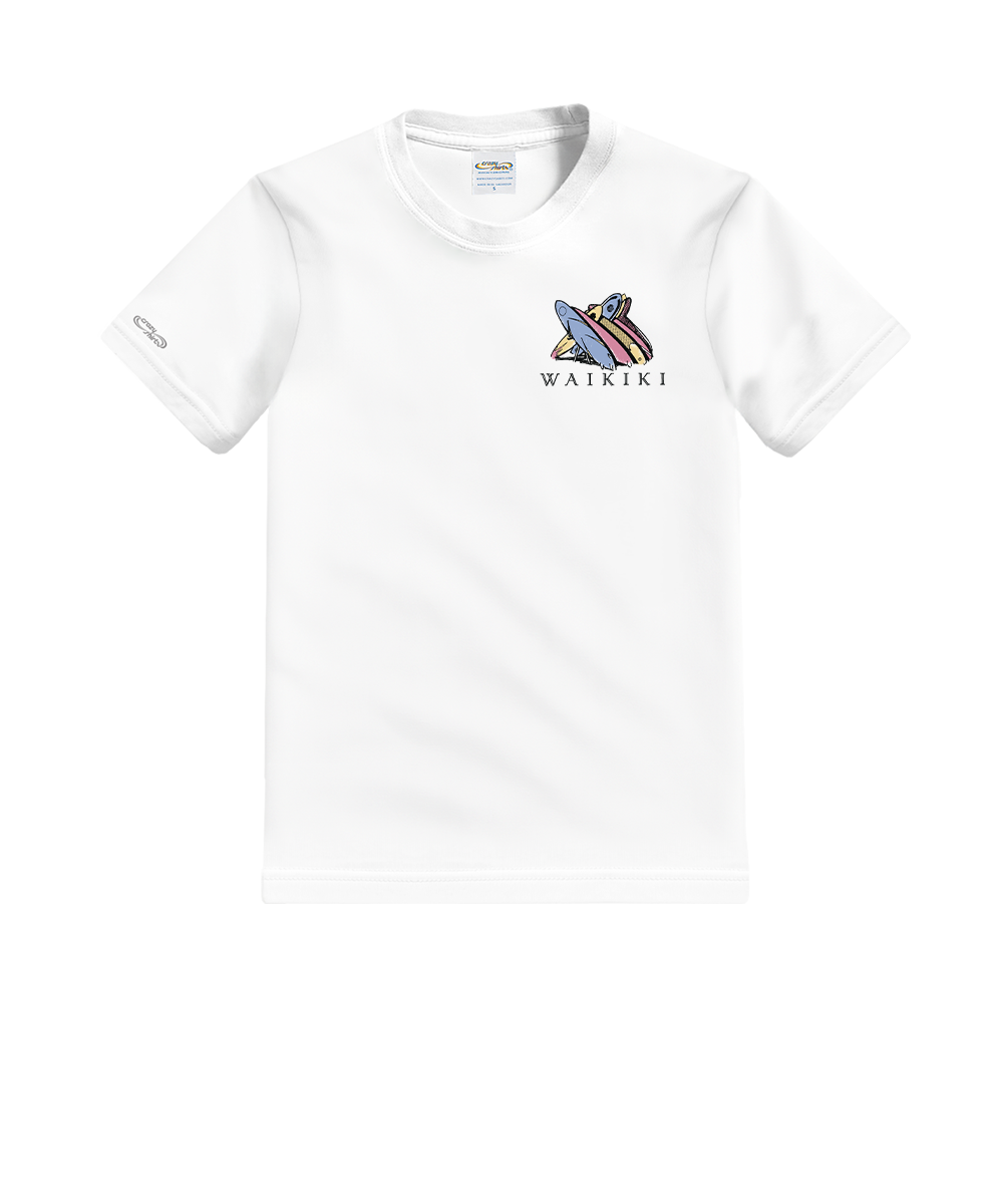 White t-shirt with a logo on a white background View 4