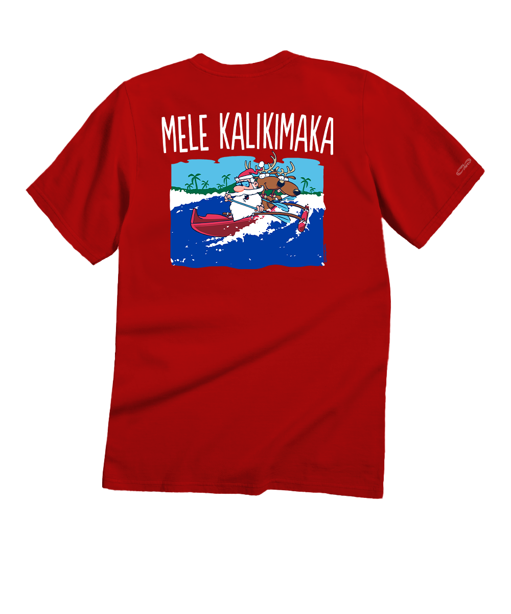 Canoe Surfing Santa - Red Short Sleeve Crewneck T-Shirt