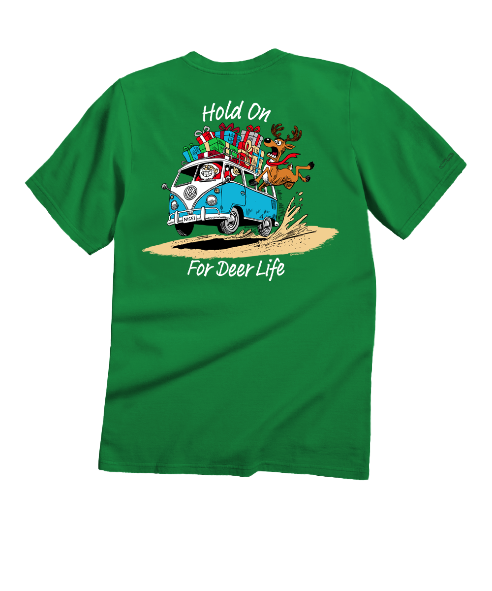 Volkswagen Hold On For Deer Life - Christmas Green Short Sleeve Crewneck T-Shirt