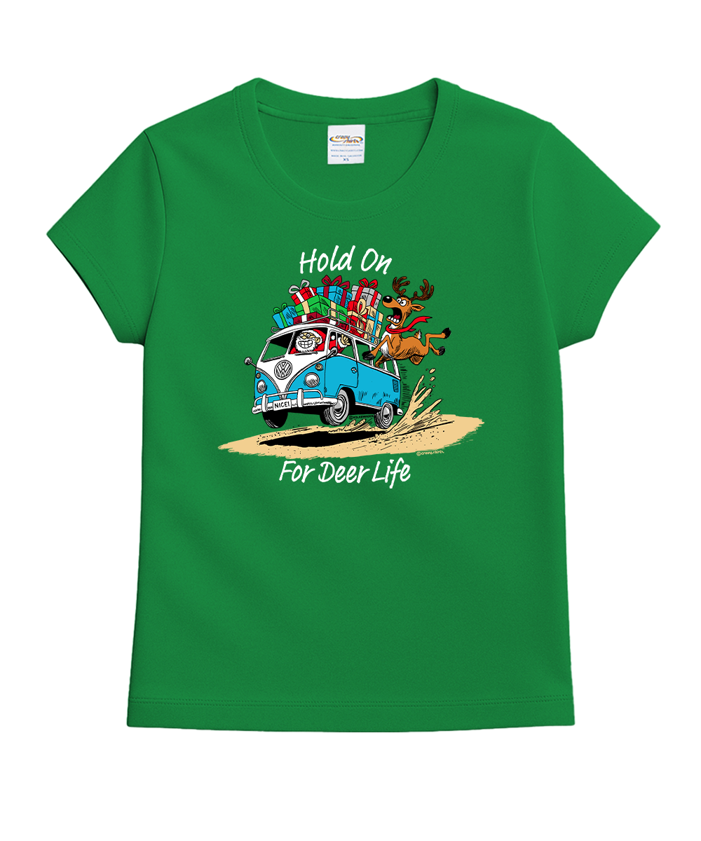 Volkswagen Hold On For Deer Life - Christmas Green Short Sleeve Crewneck T-Shirt