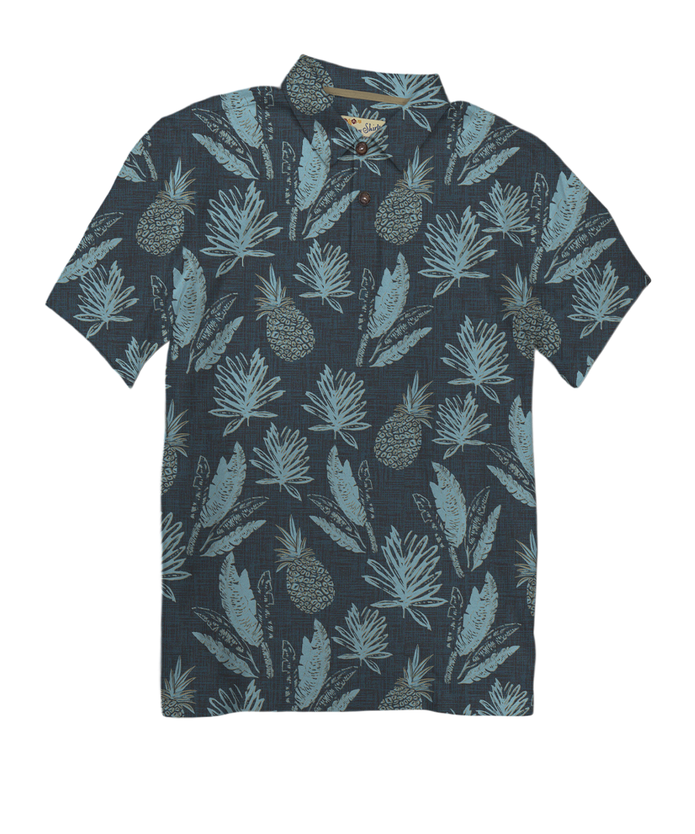 Short-sleeve shirt with pineapple and leaf pattern on a white background View 1