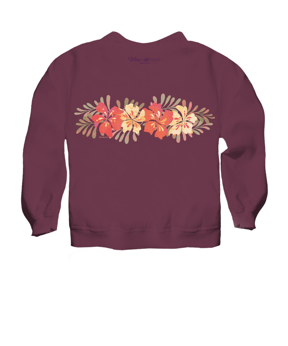 Maroon sweatshirt with floral design on the back against a white background View 4
