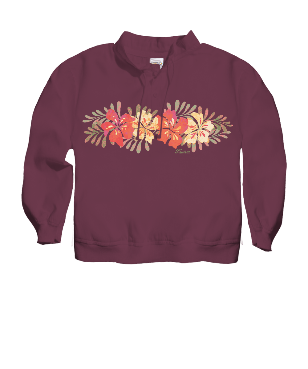 Maroon hoodie with floral design on a white background View 1