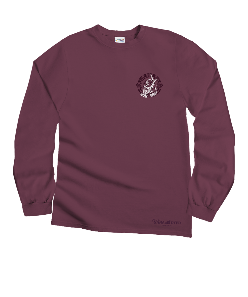 Maroon long-sleeve shirt with a shark logo on the pocket against a white background View 4