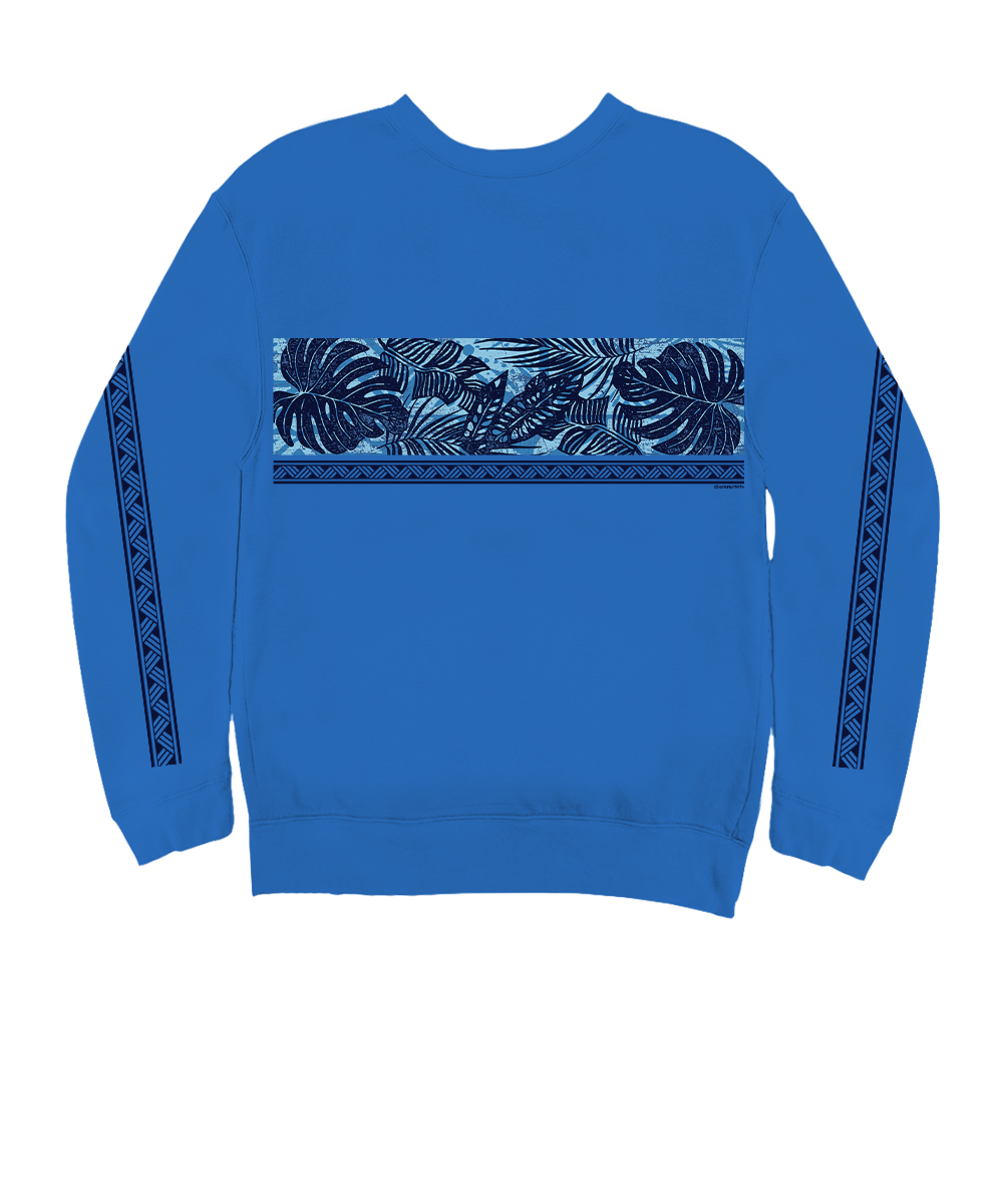 Blue sweatshirt with leaf pattern on a white background View 4