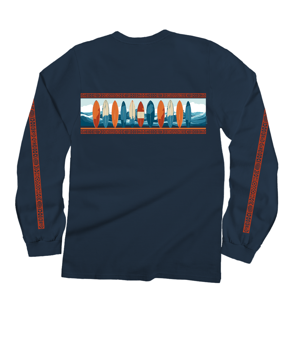 Waves And Boards Band - Navy Long Sleeve Crewneck T-Shirt