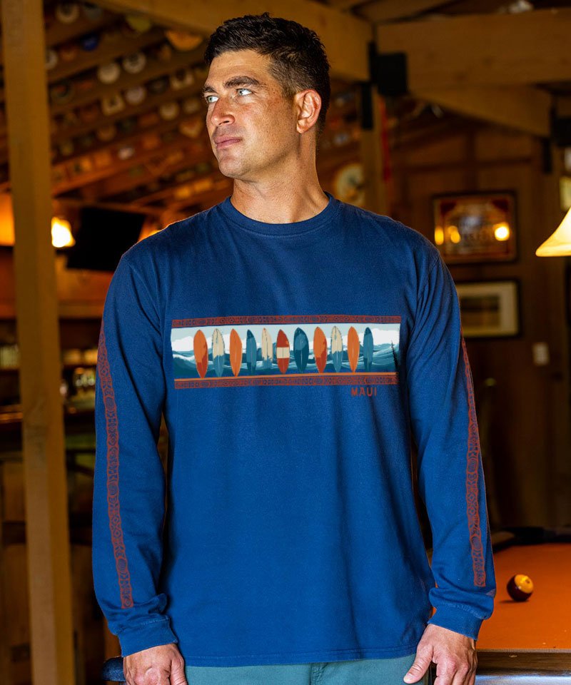 Waves And Boards Band - Navy Long Sleeve Crewneck T-Shirt
