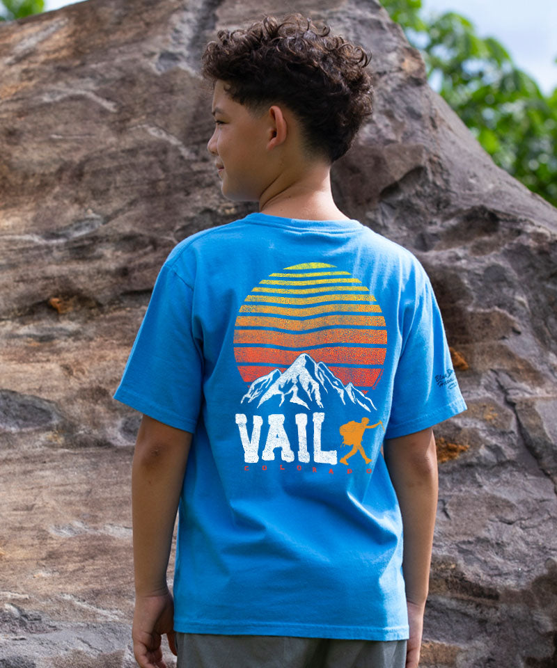 Vail Hiker Sunrise - Blue Hawaii Dyed Short Sleeve Crewneck T-Shirt