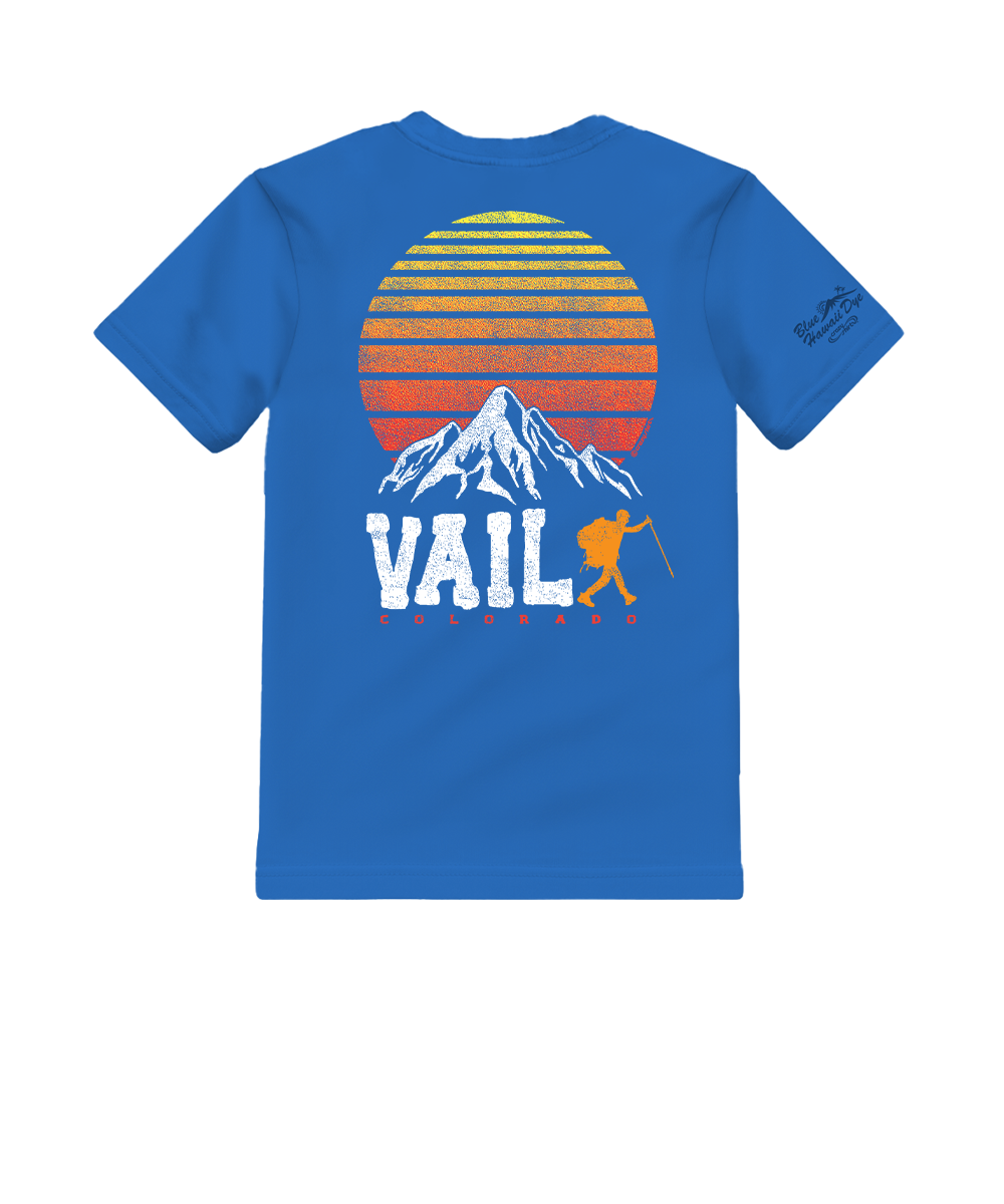 Vail Hiker Sunrise - Blue Hawaii Dyed Short Sleeve Crewneck T-Shirt