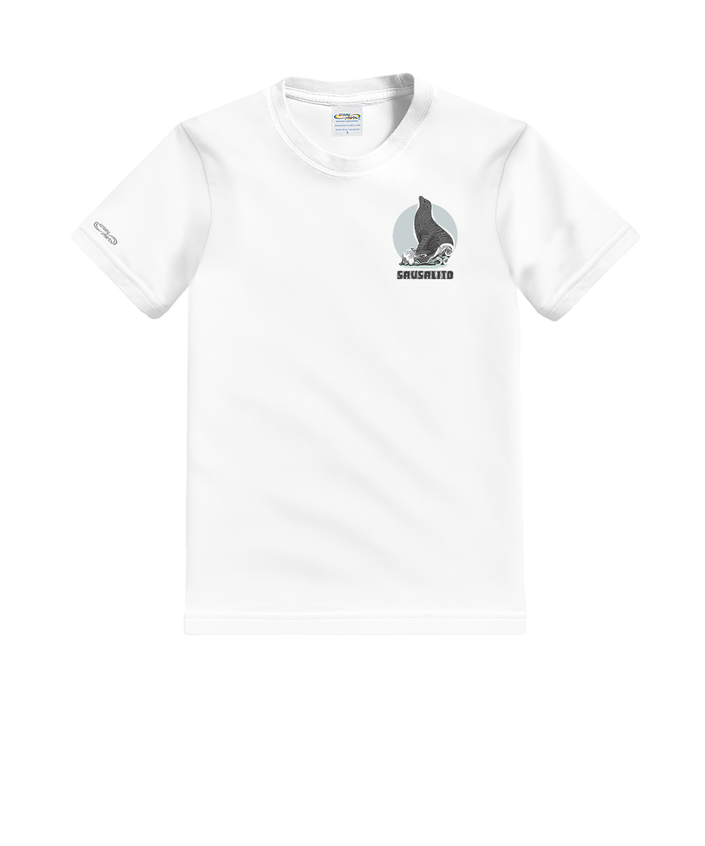 White t-shirt with a logo on a white background View 4