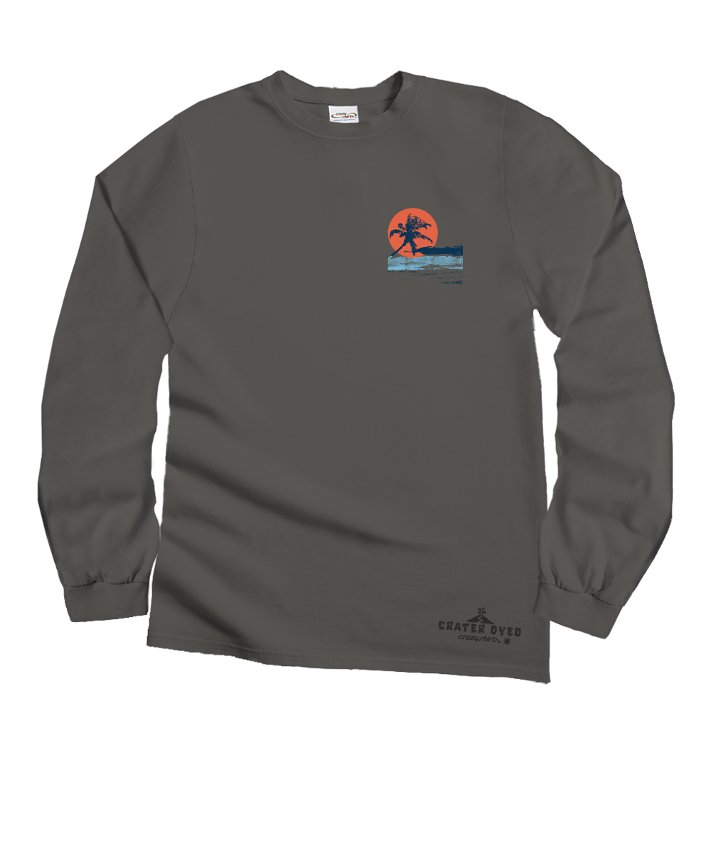 Gray long-sleeve shirt with a palm tree design on a white background View 4