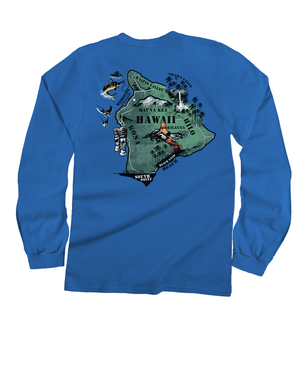 Destination Big Island - Blue Hawaii Dyed Long Sleeve Crewneck T-Shirt