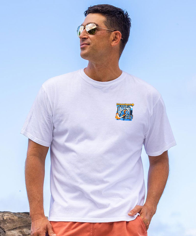 Haleiwa North Shore Collage - White Short Sleeve Crewneck T-Shirt