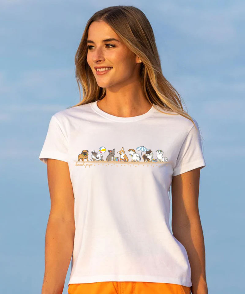 Beach Pups - White Short Sleeve Crewneck T-Shirt