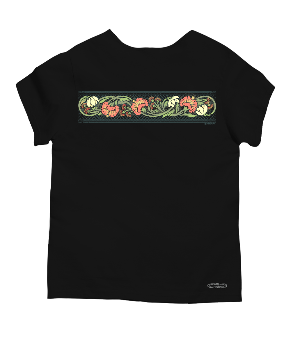 Winding Hibiscus - Black Short Sleeve Scoop Neck T-Shirt