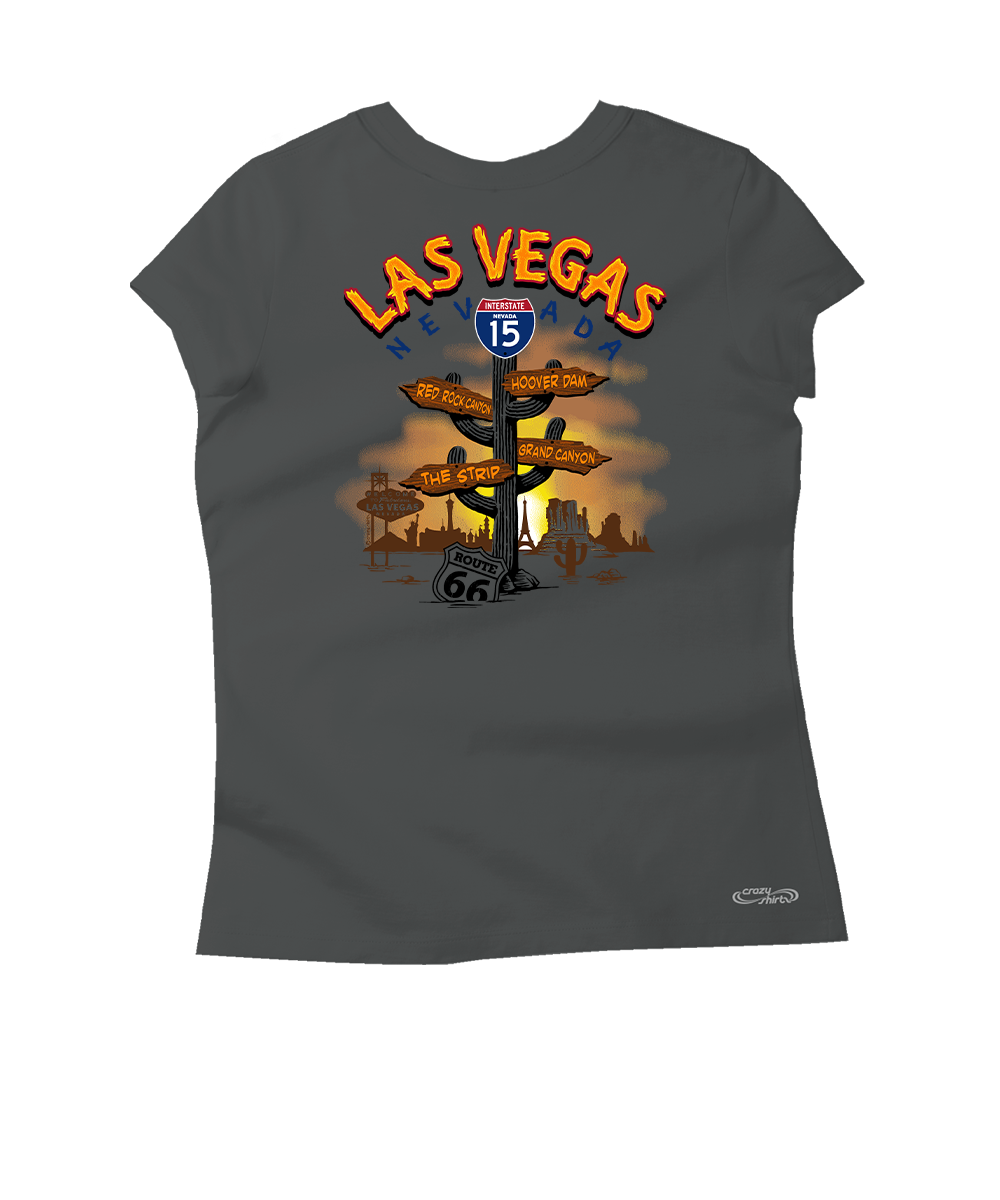 Gray t-shirt with Las Vegas graphic design on a white background View 1