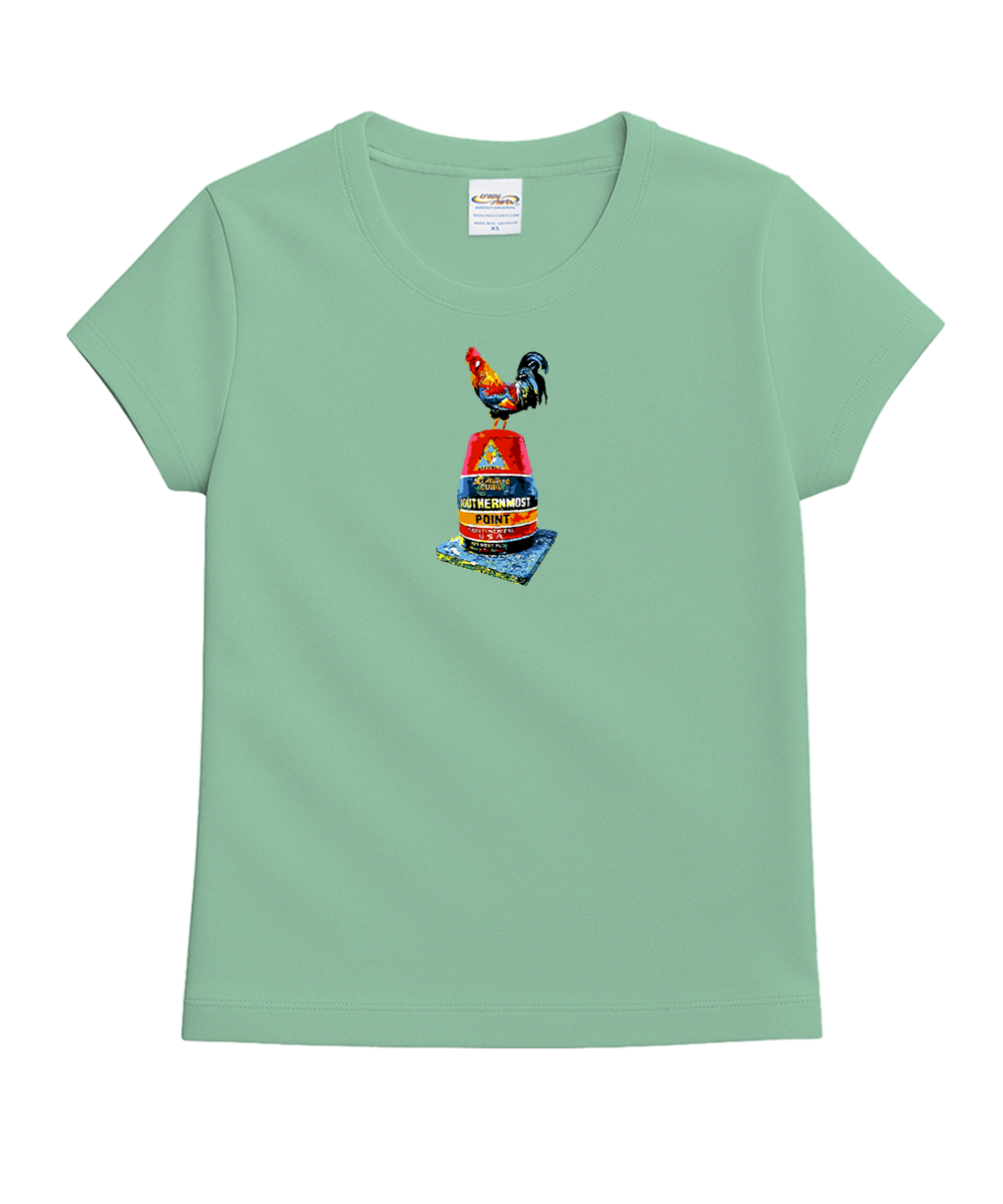 Light green t-shirt with a colorful graphic on a white background View 1
