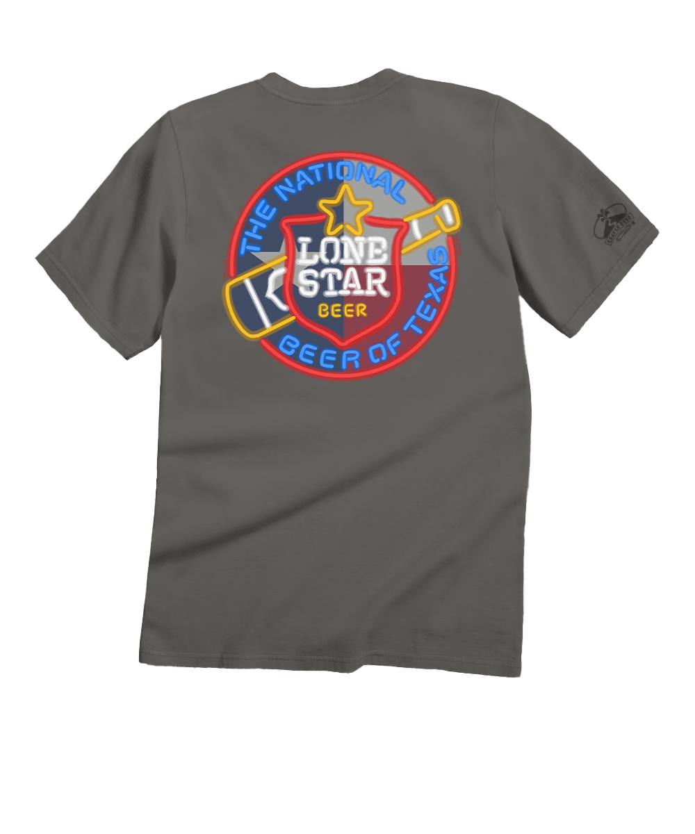 Gray t-shirt with Lone Star Beer logo on the back against a white background View 1