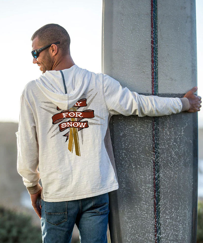 Pray For Snow Ski - Natural/Gray Long Sleeve Longboard Hooded Tee