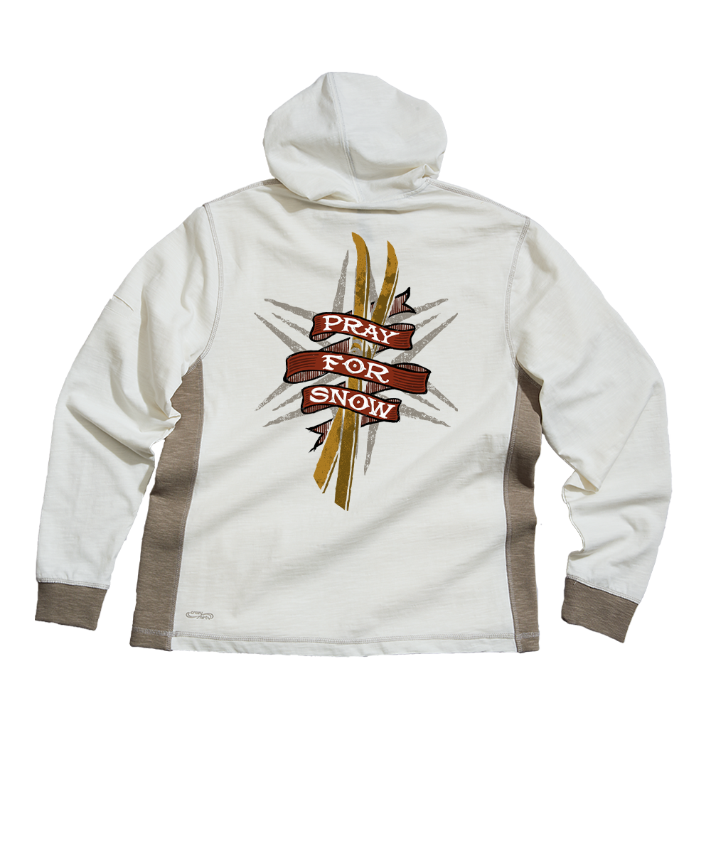 Pray For Snow Ski - Natural/Gray Long Sleeve Longboard Hooded Tee
