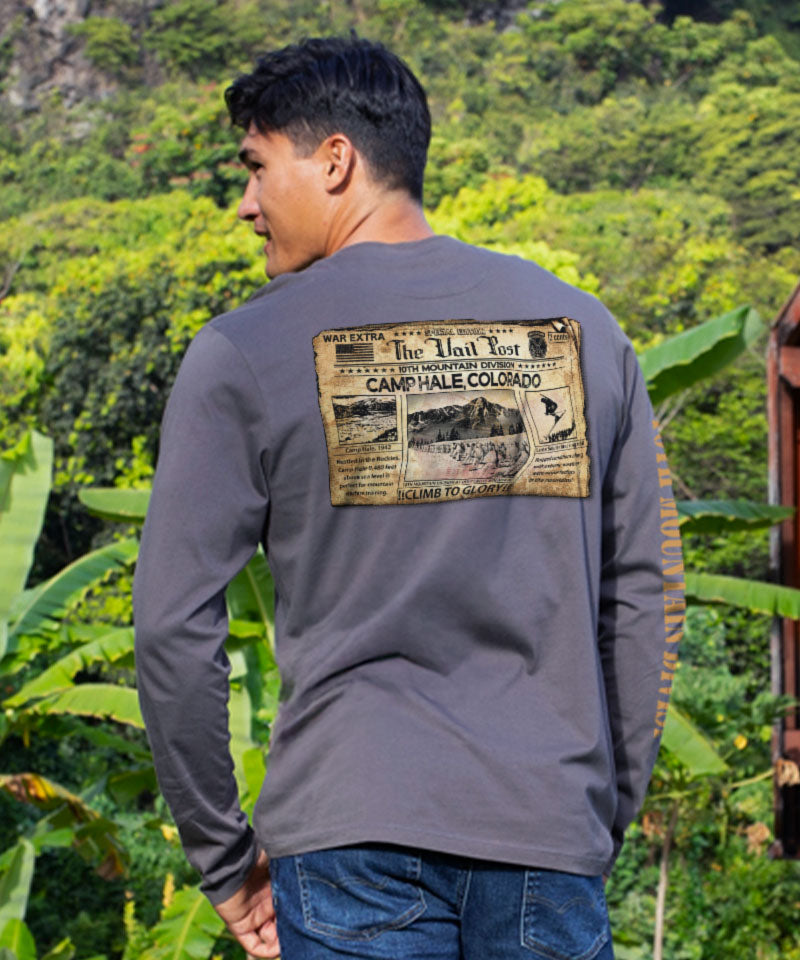 10Th Mountain Front Page - Smoke Long Sleeve Pima T-Shirt