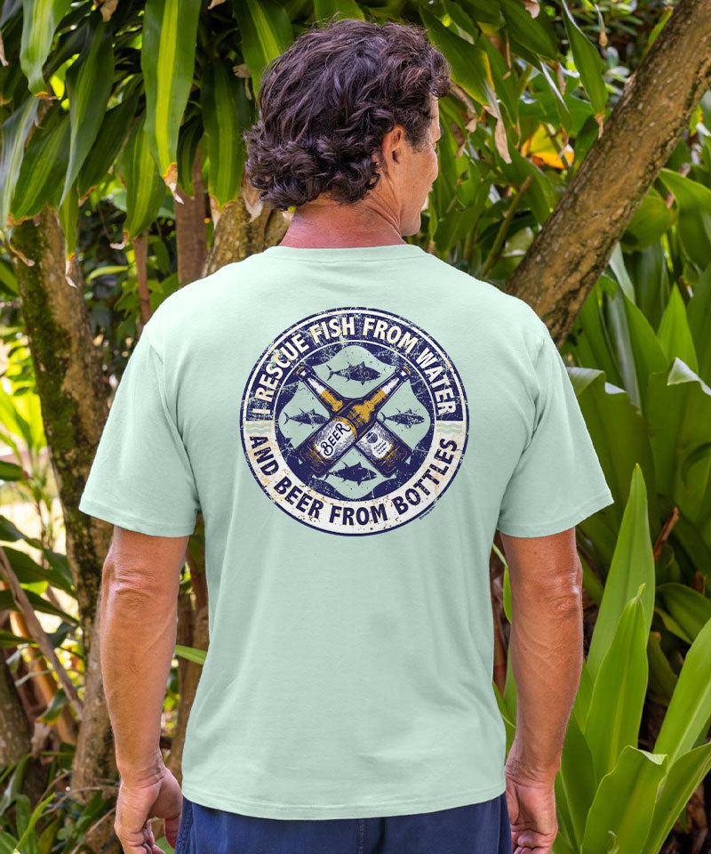 Rescue Fish And Beer - Seaglass Short Sleeve Crewneck T-Shirt
