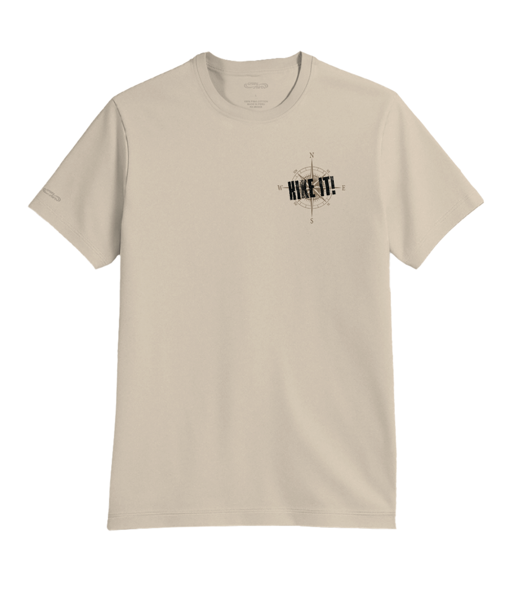 Beige t-shirt with 'HIKE IT!' text on a white background View 4