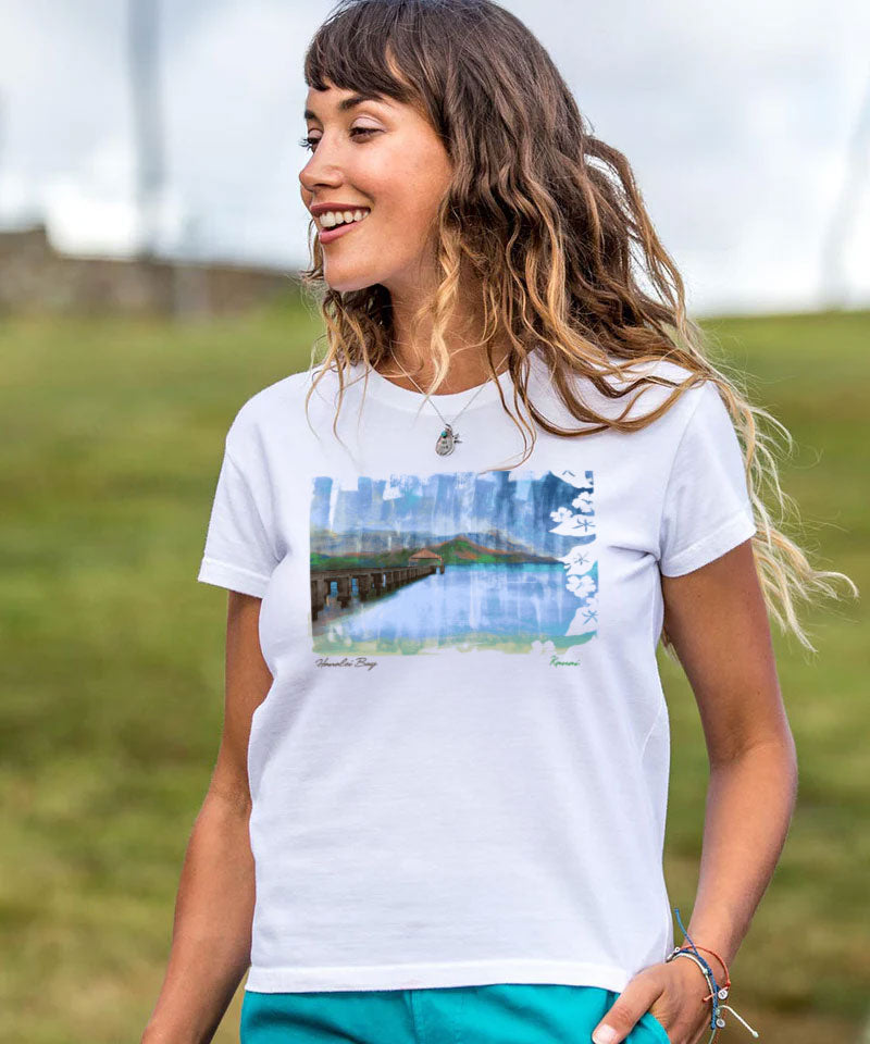 Painted Hanalei - White Short Sleeve Crewneck T-Shirt