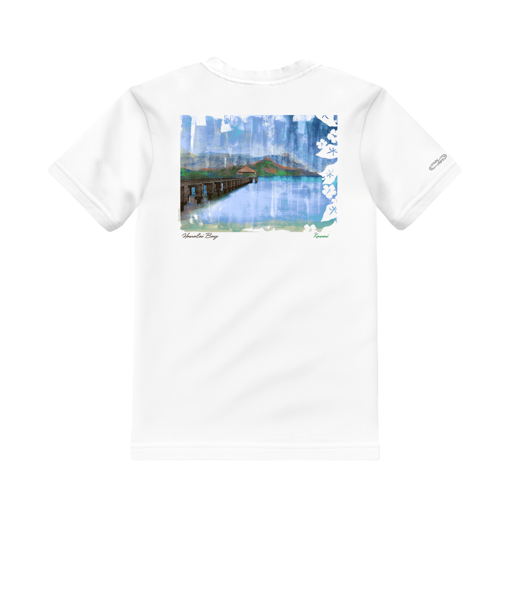White t-shirt with a scenic print on a white background View 1