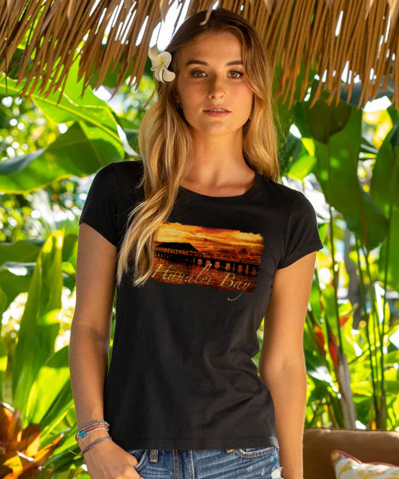 Hanalei Sunset - Jet Black Short Sleeve Pima T-Shirt