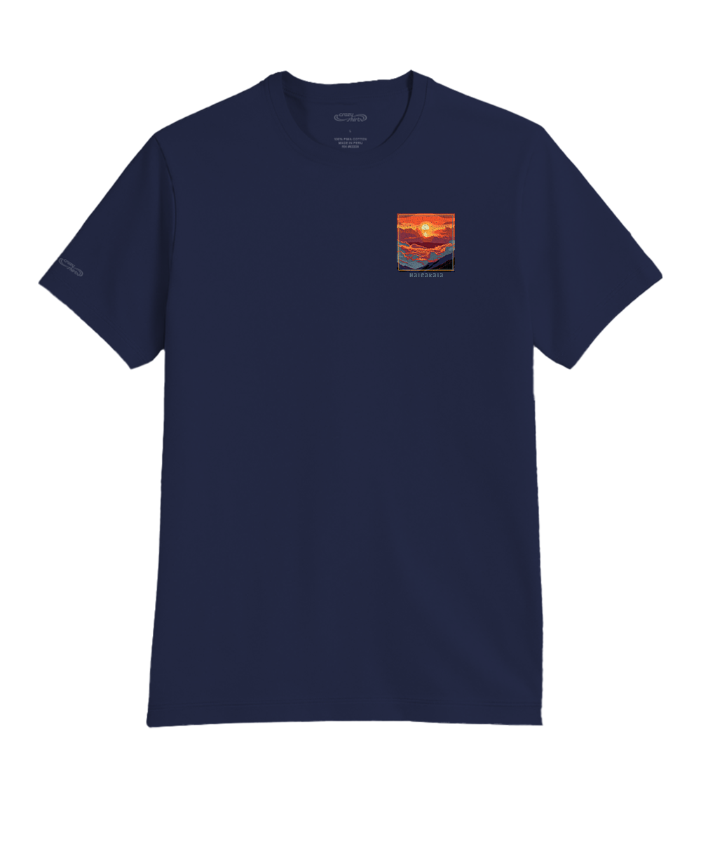 Indigo t-shirt with a small logo, set on a white background View 4