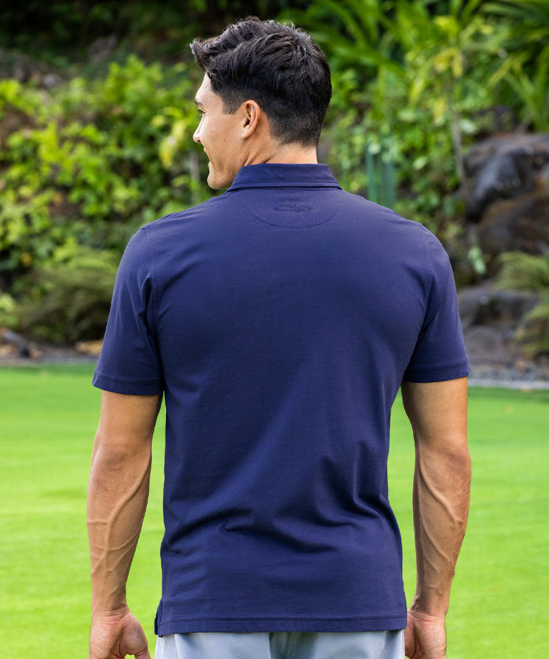 Wood Cut Shark - Indigo Short Sleeve Pima Polo