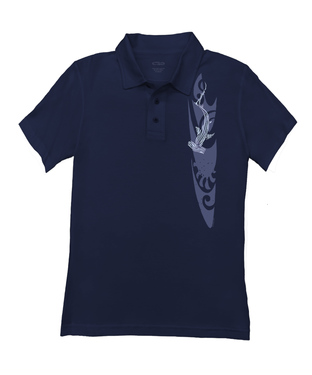 Wood Cut Shark - Indigo Short Sleeve Pima Polo