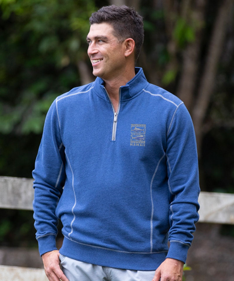 Sea Game - Blue Heather Long Sleeve Mountain Peak Pullover