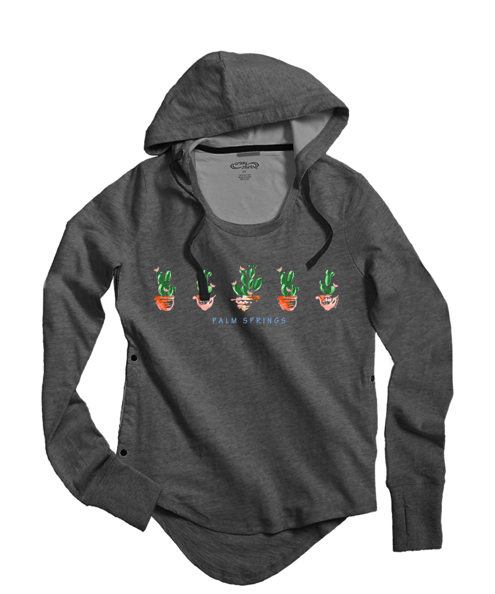 Desert Cactus - Gray Heather Long Sleeve Harmony Hooded T View 1