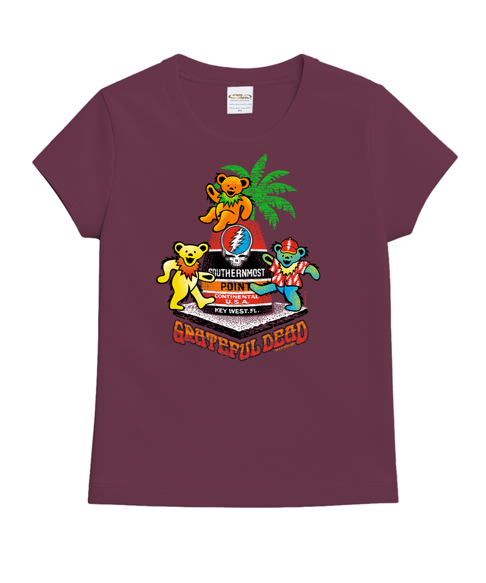 Maroon t-shirt with Grateful Dead graphic design on a white background View 1