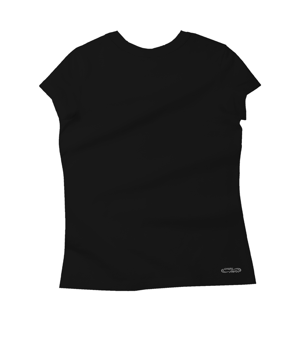 Black t-shirt with a brand logo on a white background View 4