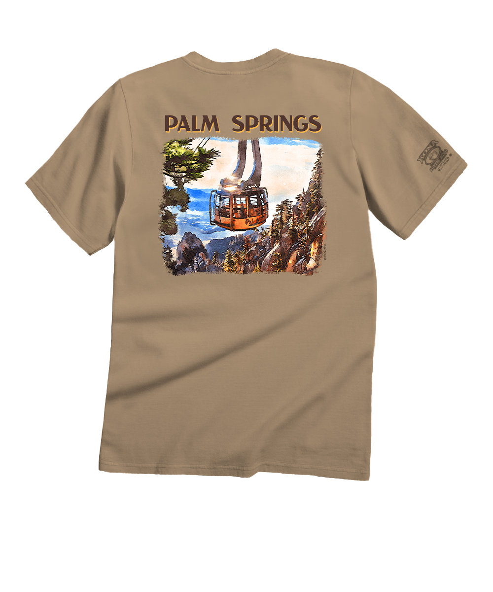 Palm Springs Tram Watercolor - Kona Coffee Crewneck T-Shirt