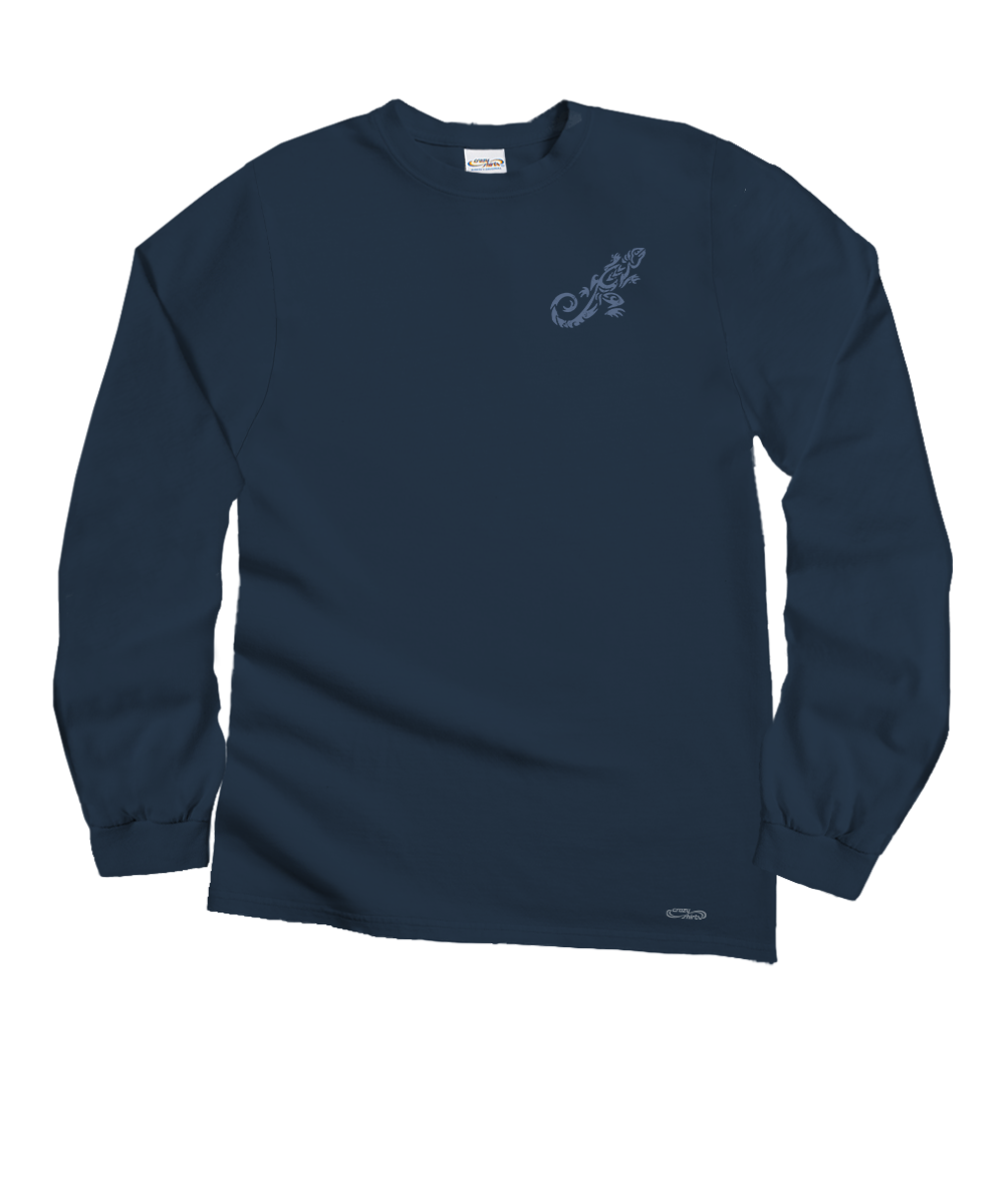 Navy blue long-sleeve shirt with a logo on a white background View 4