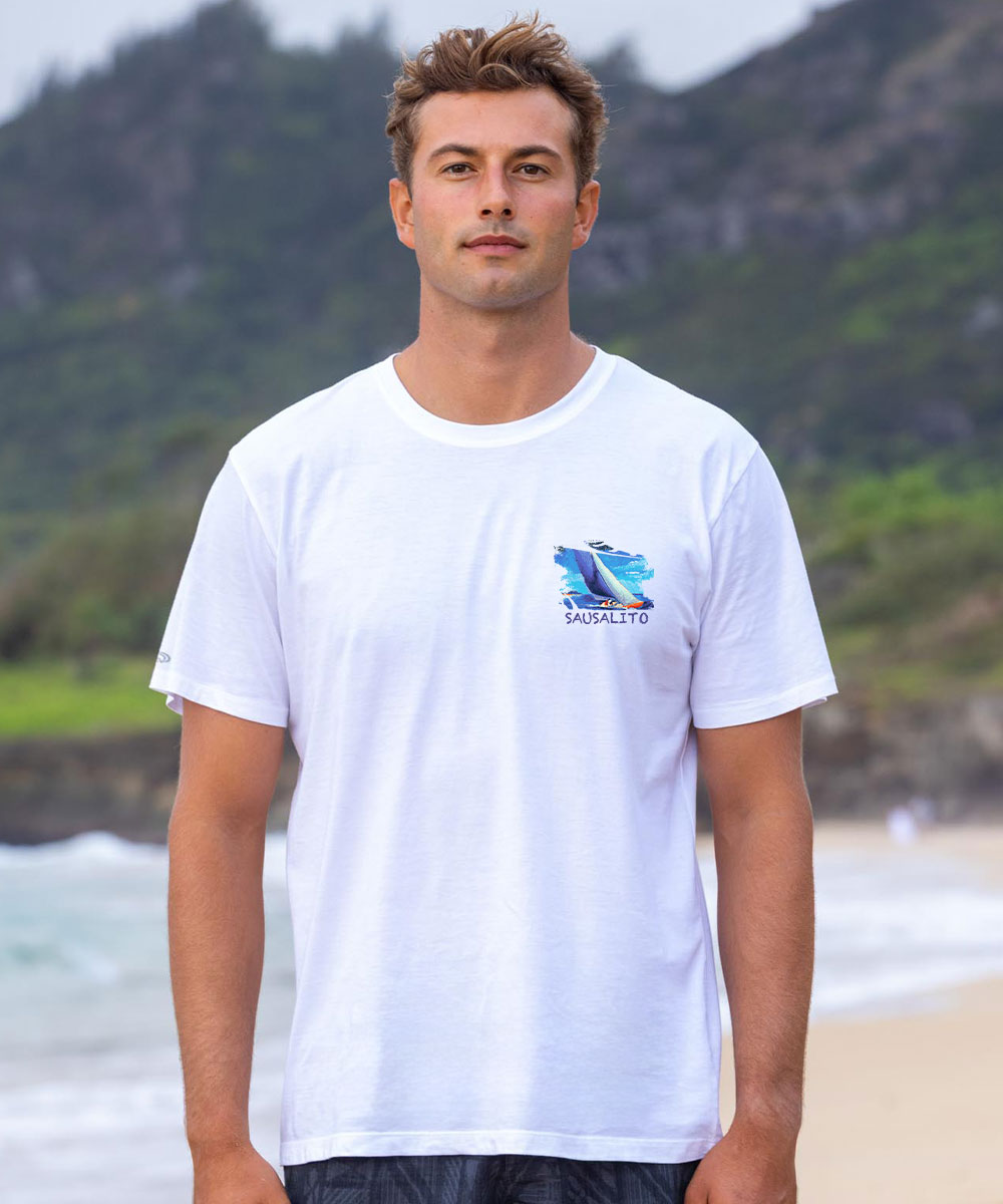 Brush Sail - White Short Sleeve Pima T-Shirt View 3