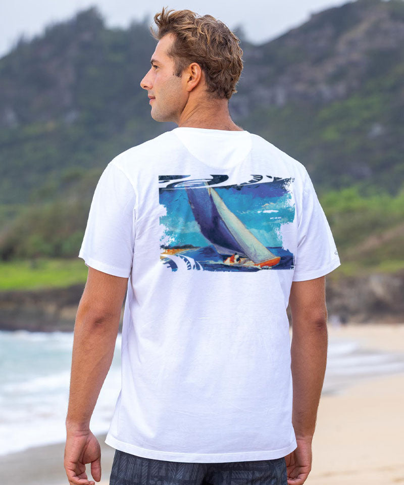 Brush Sail - White Short Sleeve Pima T-Shirt View 2
