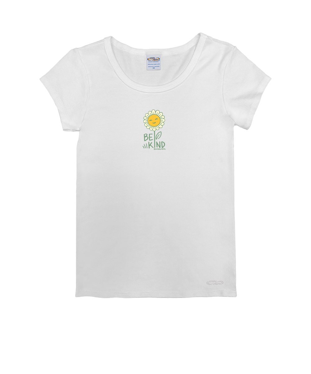 White t-shirt with a sun graphic and 'Be Kind' text on a white background View 1