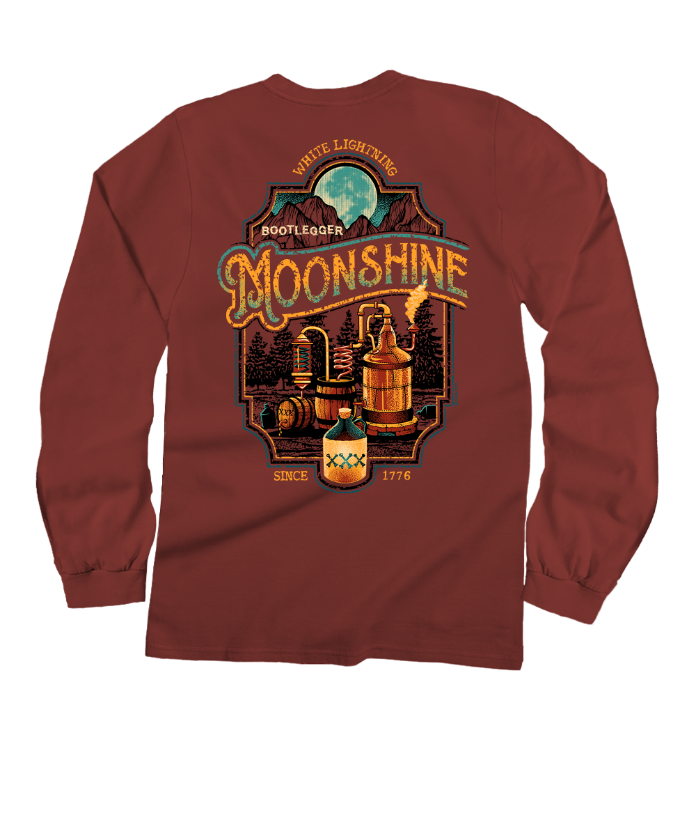 Moonshine XXX - Whiskey Dyed Long Sleeve Crewneck T-Shirt Moonshine XXX - Whiskey Dyed Long Sleeve Crewneck T-Shirt