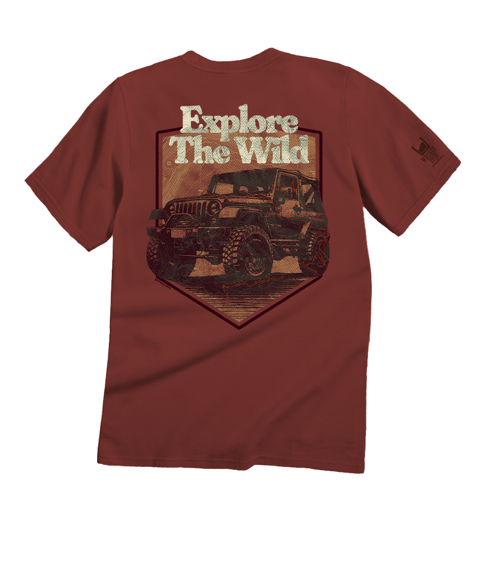 Jeep Trail Map - Whiskey Dyed Short Sleeve Crewneck T-Shirt