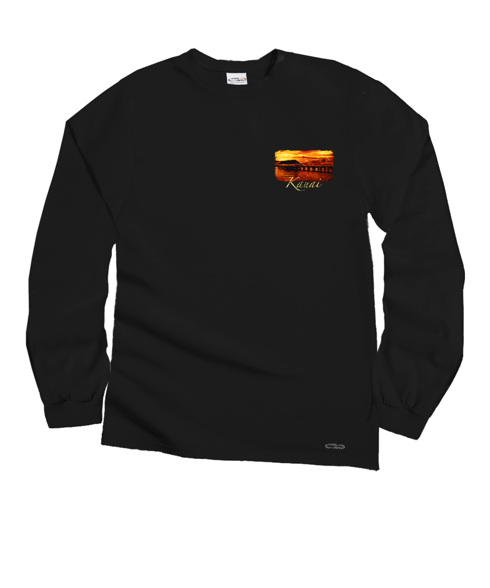 Hanalei Sunset - Black Long Sleeve Crewneck T-Shirt View 4