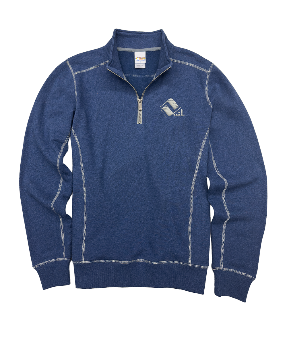 Retro Vail - Blue Heather Long Sleeve Mountain Peak Pullover View 1