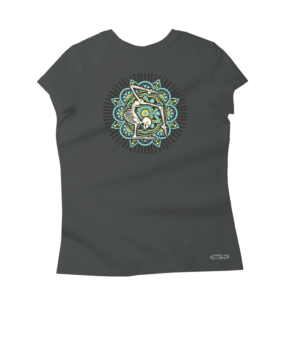 Black t-shirt with a colorful graphic design on a white background View 4