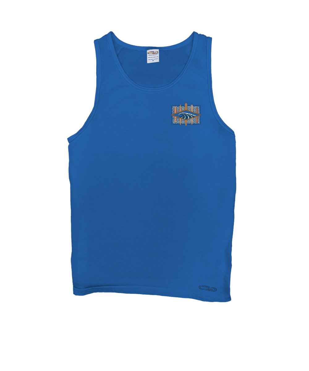 Blue tank top with a logo on a white background View 4