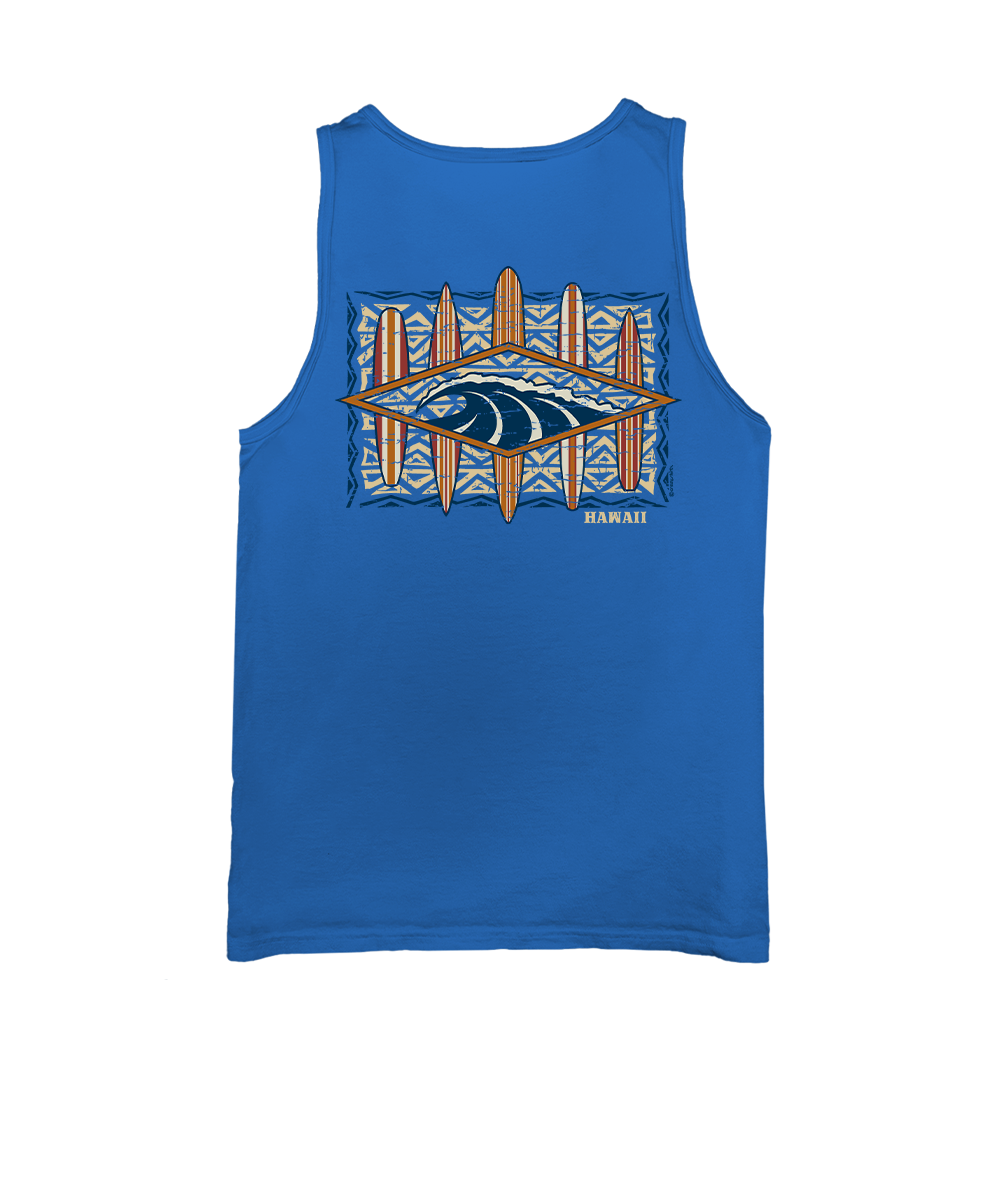 LAD MUSICIAN SLEEVELESS LONG SHIRT ブルー Solo Wave - Blue Hawaii Dyed Sleeveless Tank Top